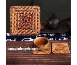 Bộ 6 Đế Lót Ly Vuông Bằng Mây 10CM Kèm Hộp Đựng