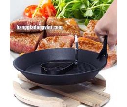 Chảo Gang Chống Dính Kiểu Nướng Có Đế Gỗ