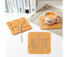 Combo 2 Đế Lót Ly, Lót Bình Bông Bằng Gỗ 14.5x14.5x0.5cm