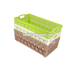 Rổ Nhựa Chữ Nhật Hoa Đan Nhiều Màu (25x13.5x8.5 CM)