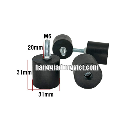 Bộ 4 Đế Cao Su Tăng Chỉnh Chiều Cao, Chống Trơn Trượt M6x20