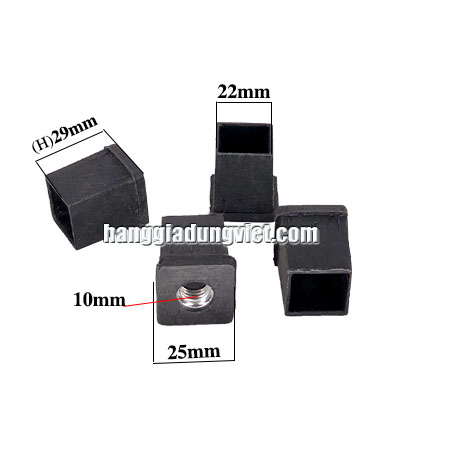 4 Nút Nhựa Đóng Chân Bàn Ghế Vuông 25, Ren 10mm
