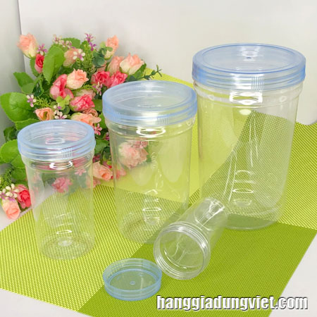 Bộ 4 Hũ Nhựa Trong Suốt Tiện Dụng (1250ml-750ml-350ml-150ml)