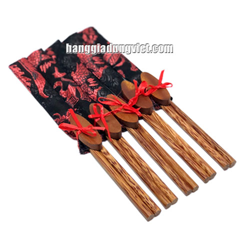 Combo 5 Đôi Đũa Gỗ Dừa Xuất Khẩu Có Gác Đũa