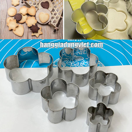 Bộ 5 Khuôn Inox Nhấn Cutter Làm Bánh Quy Hoa Mai