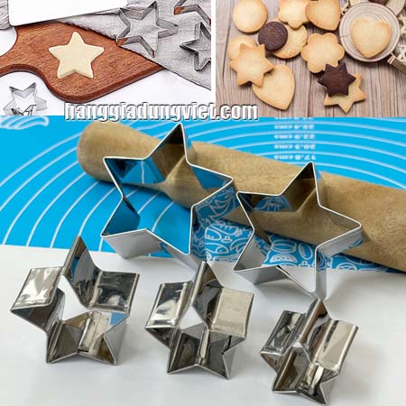 Bộ 5 Khuôn Inox Nhấn Cutter Làm Bánh Quy Ngôi Sao