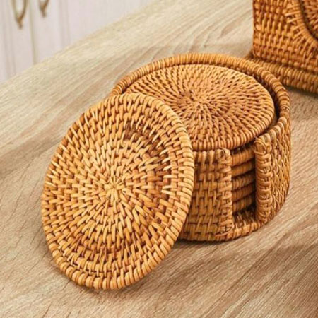 Bộ 6 Lót Ly Tròn Mây Xuất Khẩu Kèm Khay Đựng (10CM)