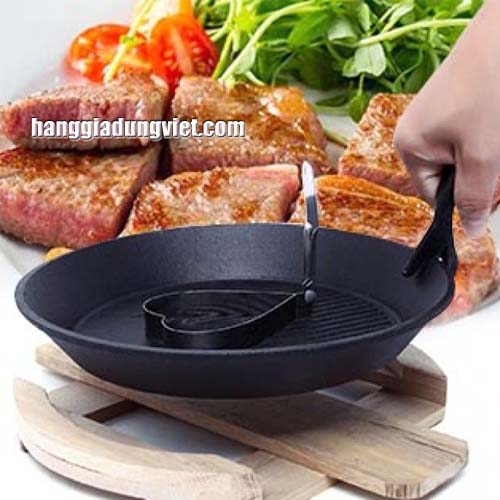 Chảo Gang Chống Dính Kiểu Nướng Có Đế Gỗ