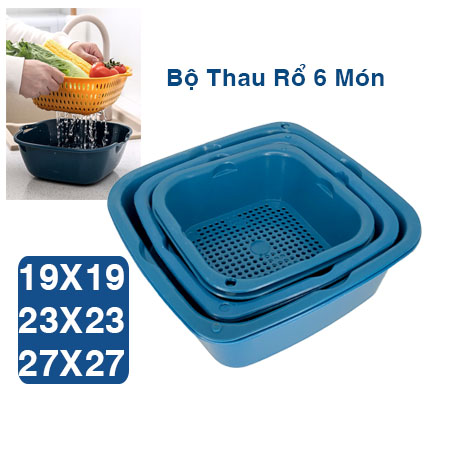 Bộ Thau Rổ Vuông 6 Món