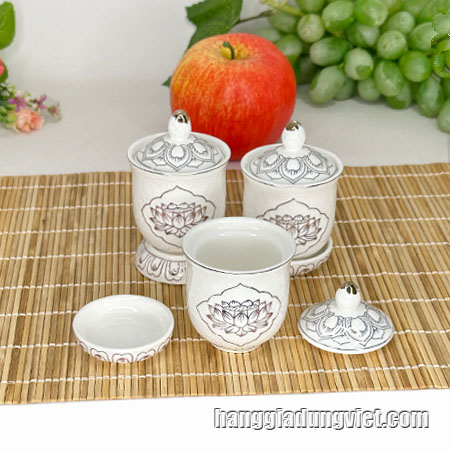 Chung Đựng Muối Gạo Nước Thờ Cúng Men Sứ Cao Cấp