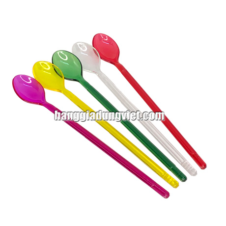 Combo 10 Muỗng Nhựa Trong Suốt Cán Dài Nhiều Màu