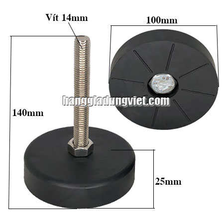 Đế Cao Su Giảm Chấn Chống Rung, Tán inox 14mm