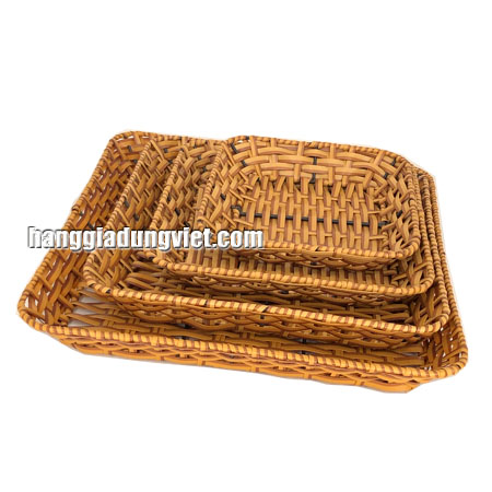 Dĩa Vuông Cạn Nhựa Giả Mây Đan (Nhiều size)