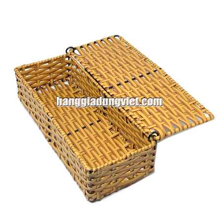 Hộp Chữ Nhật Dài Có Nắp Nhựa Giả Mây (30x10x7 cm)