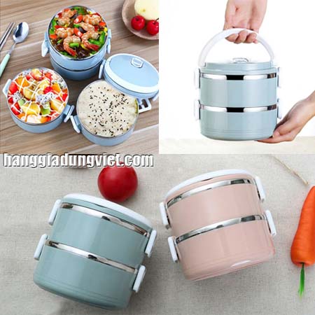 Hộp Cơm Giữ Nhiệt 2 Tầng Inox Cao Cấp Có Khóa Cài Chắc Chắn