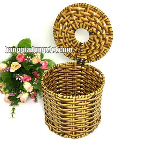 Hộp Đựng Giấy Tròn Nhựa Giả Mây - (13x12cm)