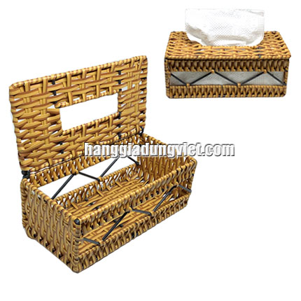 Hộp Giấy Để Bàn Nhựa Giả Mây Cao Cấp