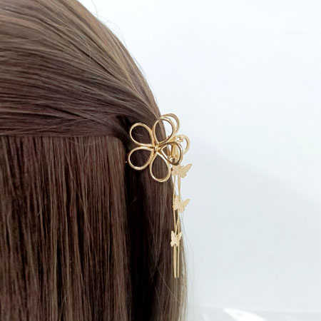 Kẹp Tóc Mạ Vàng Charm Hoa Hình Tua Bướm