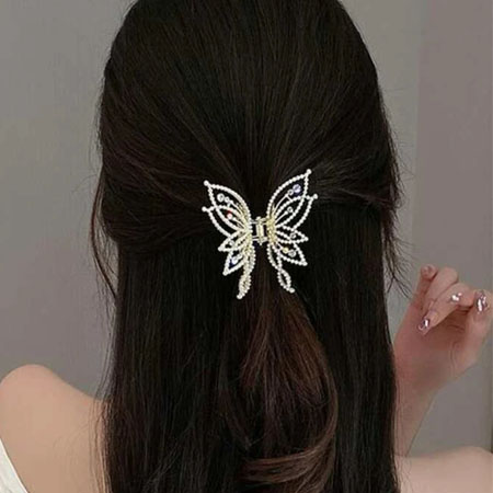 Kẹp Tóc Thiết Kế Hình Bướm Kết Đá và Ngọc Trai