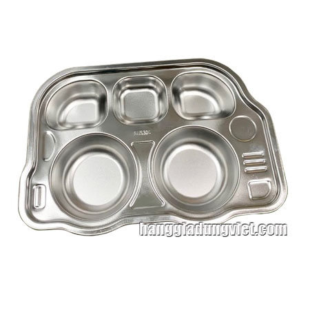 Khay Cơm inox Hình Ôtô Cho Bé Tập Ăn