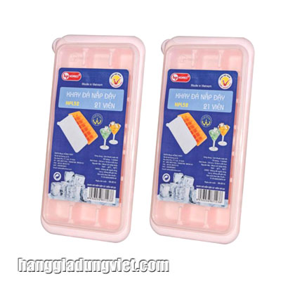 Combo 2 Khay Làm Đá 21 Viên Nhựa Dẻo (Có nắp đậy)