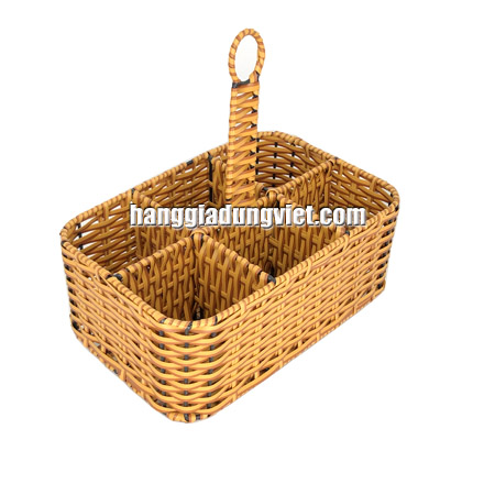 Khay Xách Ly, Đựng Gia Vị 6 Ngăn Nhựa Giả Mây