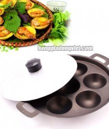 Chảo Đỗ Bánh Khọt Chống Dính 7 Bánh Kèm Nắp Đậy