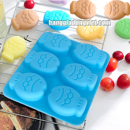 Khuôn Silicon Làm Rau Câu Làm Bánh Vỉ 6 Con Cá