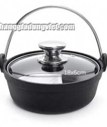 Nồi Gang Chống Dính Nắp Đậy Thủy Tinh 18CM