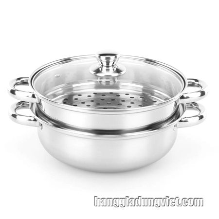 Nồi Lẩu Kiêm Xửng Hấp 2 Tầng Đa Năng Inox (28 cm)