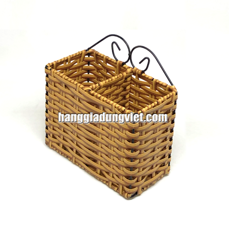 Ống Đũa Vuông 2 Ngăn Nhựa Giả Mây 16x8x12