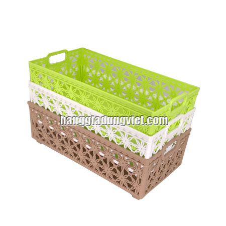 Rổ Nhựa Chữ Nhật Hoa Đan Nhiều Màu (25x13.5x8.5 CM)