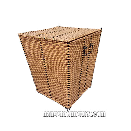 Thùng Nhựa Đan Giả Mây Vuông Có Nắp (Nhiều Size)